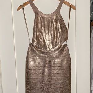 Herve Leger Rose Gold Metallic mini dress